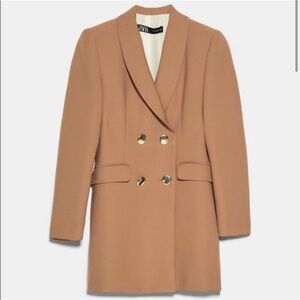 Zara Women's Tan Double-Breasted Coat